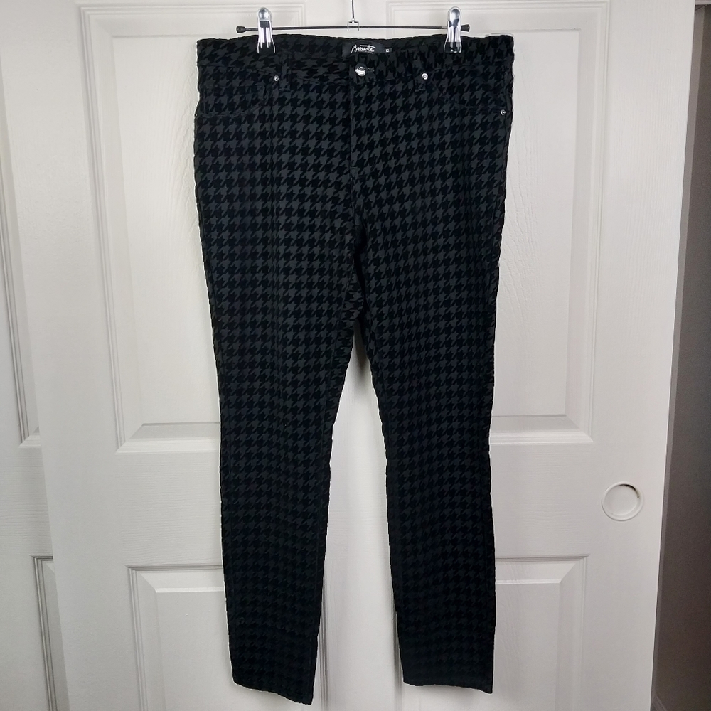 Nanette Lepore Women's 12 Black Velvet Velour Houndstooth Jeggings Leggings